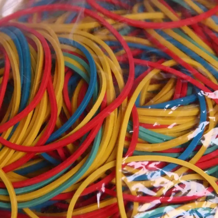 Банковская резинка, 500 г, диаметр 60 мм, длина 95 мм, сечение 1,7 х 1,7 мм, микс, в пакете