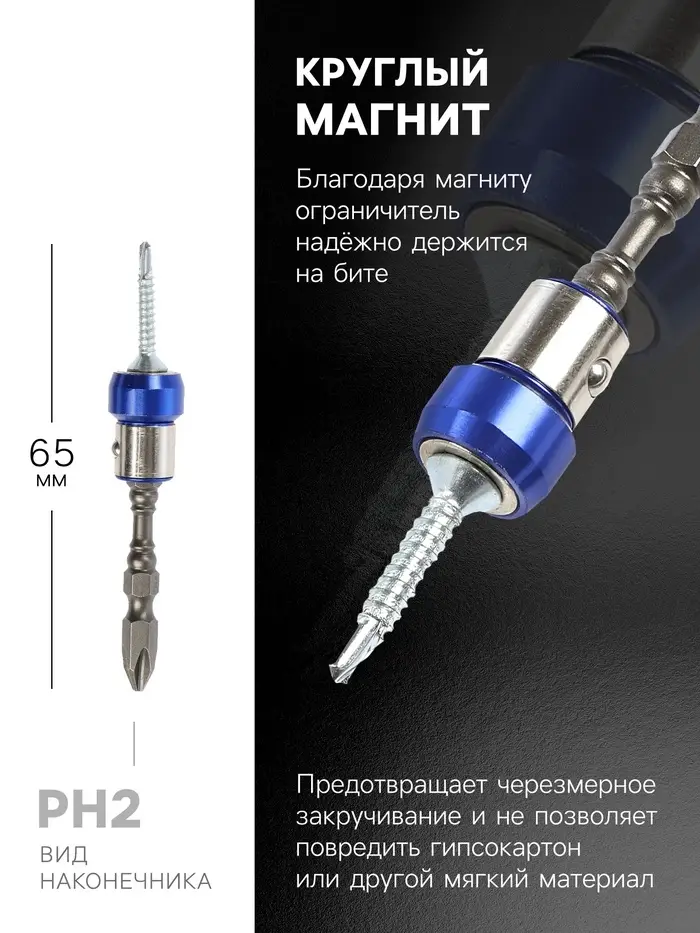 Набор бит ТУНДРА, сталь S2, круглый магнит, двухсторонняя, PH2&times;65 и 100 мм, 2 шт.