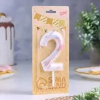 Свеча в торт &laquo;Белый мрамор&raquo;, цифра 2, ГИГАНТ, 12.5 см