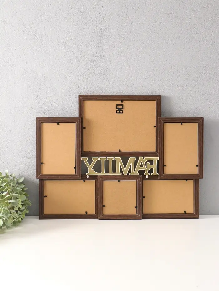 Фоторамка пластик на 6 фото 10х10, 10х15, 15х20 "Семья" тёмное дерево 49х36 см