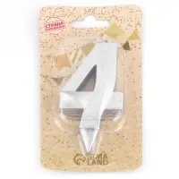 Свеча в торт «Цифра 4», серебряная, 6.5 см