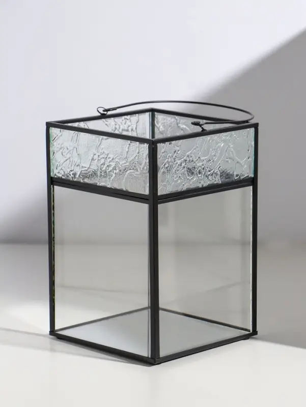 Подсвечник стекло, металл "Следы от листьев" прозрачный 13,5х13х19,4 см