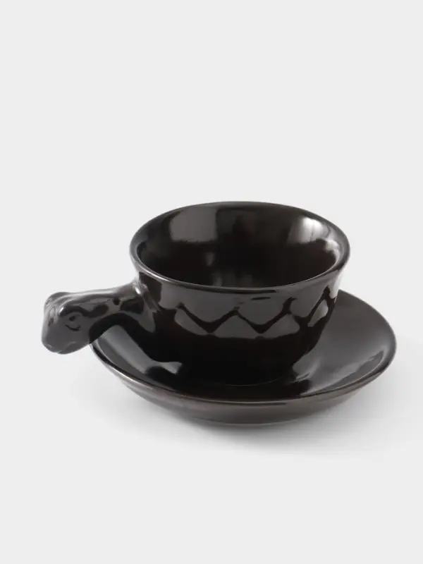 Чашка с блюдцем &laquo;Черепашка&raquo;, 13&times;13&times;7 см, керамика, тёмно-коричневая