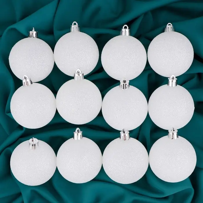 Ёлочные игрушки &laquo;Блестящая дымка&raquo;, шары новогодние, пластик, набор d=6 см, 12 шт., белый