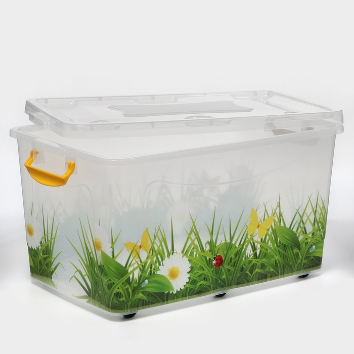 Контейнер для хранения с крышкой «Hide box. Трава», 50 л, 60×38×31 см, на колёсиках, МИКС Контейнер для хранения с крышкой «Hide box. Трава», 50 л, 60×38×31 см, на колёсиках, МИКС