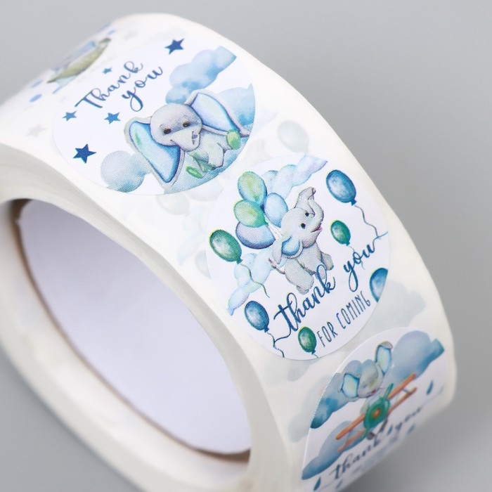 Наклейка бумага Наклейка бумага "Милый слоник" d=2,5 см 500 шт в рулоне 3х6,5х6,5 см