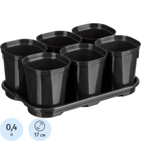 Набор горшков для выр.рассады InGreen Smart Solution с поддон.6х400мл оникс