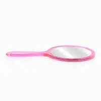 Зеркало с ручкой, двустороннее, с увеличением х2, 14.5&times;26.5 см, (d=12.5 см), розовое