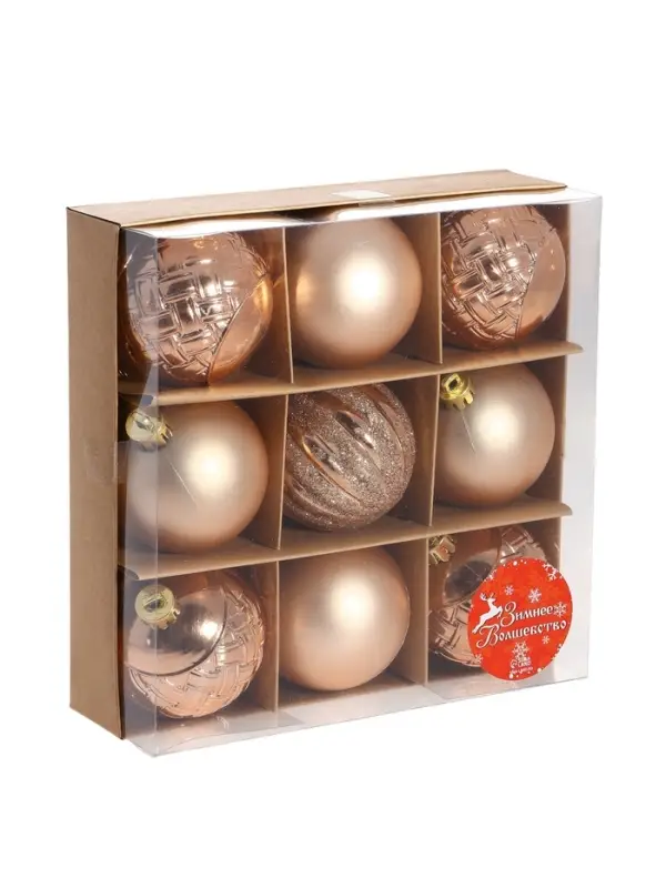 Ёлочные игрушки &laquo;Изабель&raquo;, шары новогодние, набор 9 шт., геометрия, золото