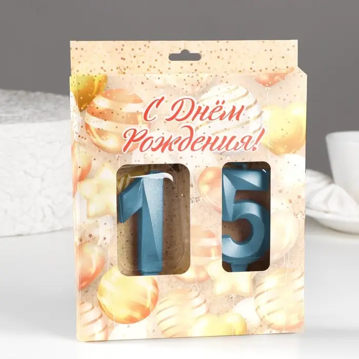 Свеча в торт юбилейная «Грань» (набор 2 в 1), цифра 15×51, голубой металлик, 6.5 см Свеча в торт юбилейная «Грань» (набор 2 в 1), цифра 15×51, голубой металлик, 6.5 см