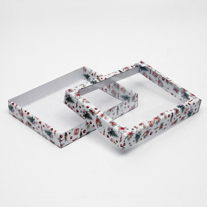 Новый год. Коробка сборная крышка-дно с окном, Новый год. Коробка сборная крышка-дно с окном, "Рождественский вечер", 26 х 21 х 4 см.