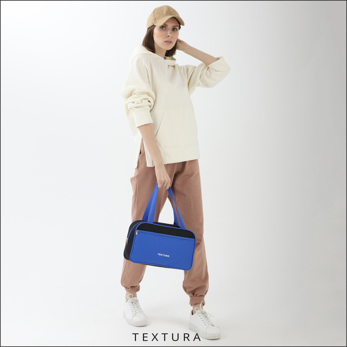 Сумка для обуви на молнии, TEXTURA, наружный карман, цвет синий/чёрный Сумка для обуви на молнии, TEXTURA, наружный карман, цвет синий/чёрный