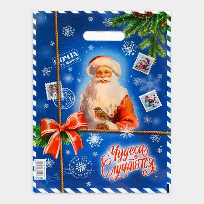 Пакет «Почта от деда мороза», полиэтиленовый с вырубной ручкой, 30×40 см