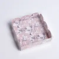 Коробка для печенья, кондитерская упаковка с пластиковой крышкой, &laquo;Цветы&raquo;, 10.5 х 10.5 х 3 см