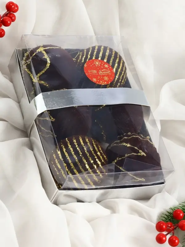 Набор шаров пластик d-8 см, 6 шт Набор шаров пластик d-8 см, 6 шт "Бархат. Фестиваль" геометрия, коричневый