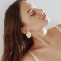 Серьги акрил &laquo;Стиль&raquo;, круг в рамке, бежевые в золоте