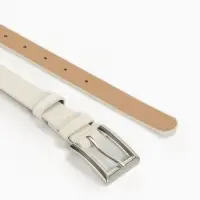 Ремень женский, 110&times;2.3 см, классическая пряжка металл, серебристая, белый