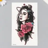 Переводная тату на тело «Девушка, космос и розы», 12×18.8 см