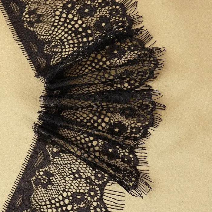 Кружево реснички, 90 мм, 9&plusmn;0.5 м, в бобине 3 шт. по 3 м, чёрное