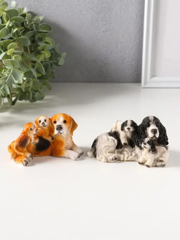 Сувенир полистоун "Собаки с щенками" набор 2 шт 5,5х9,5х5,5 см