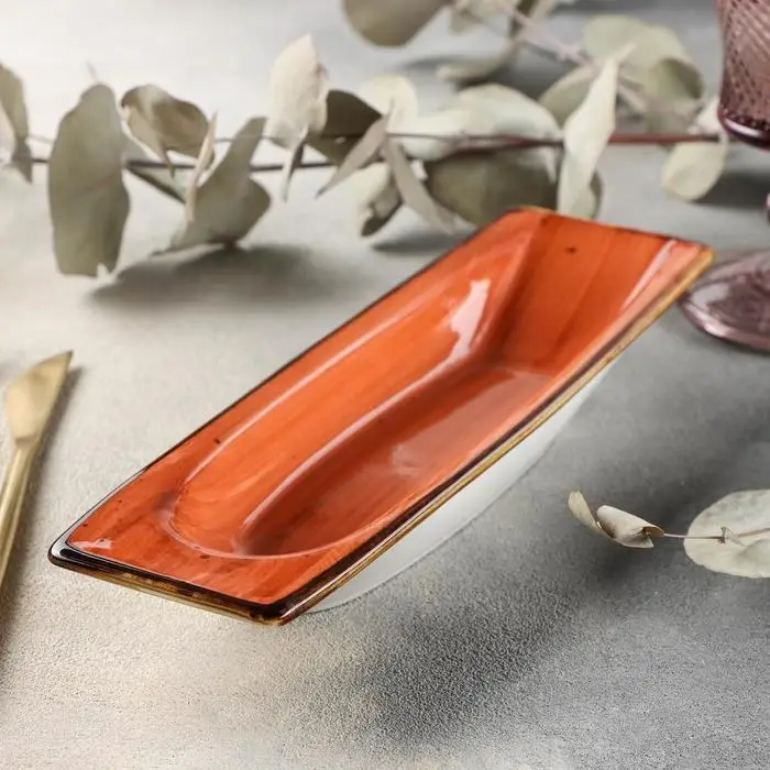 Блюдо керамическое сервировочное «Сапфир», 26×7,5×3,5 см, цвет оранжевый Блюдо керамическое сервировочное «Сапфир», 26×7,5×3,5 см, цвет оранжевый