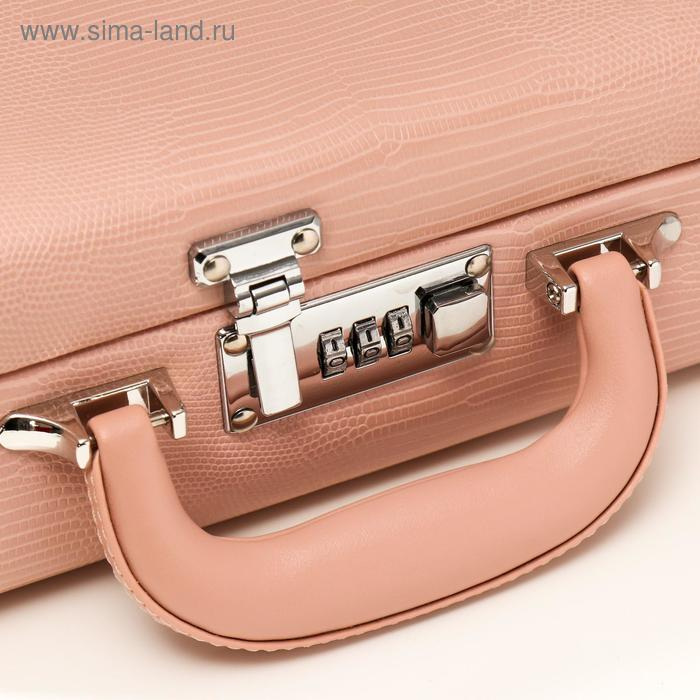 Шкатулка кожзам для украшений "Кожа змеи" нежно-розовая чемодан 9,5х16,5х24