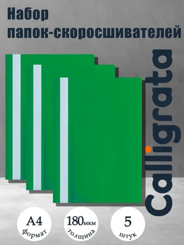 Набор папок-скоросшивателей А4, 5 штук, Calligrata, 180 мкм, с прозрачным верхом, зелёный