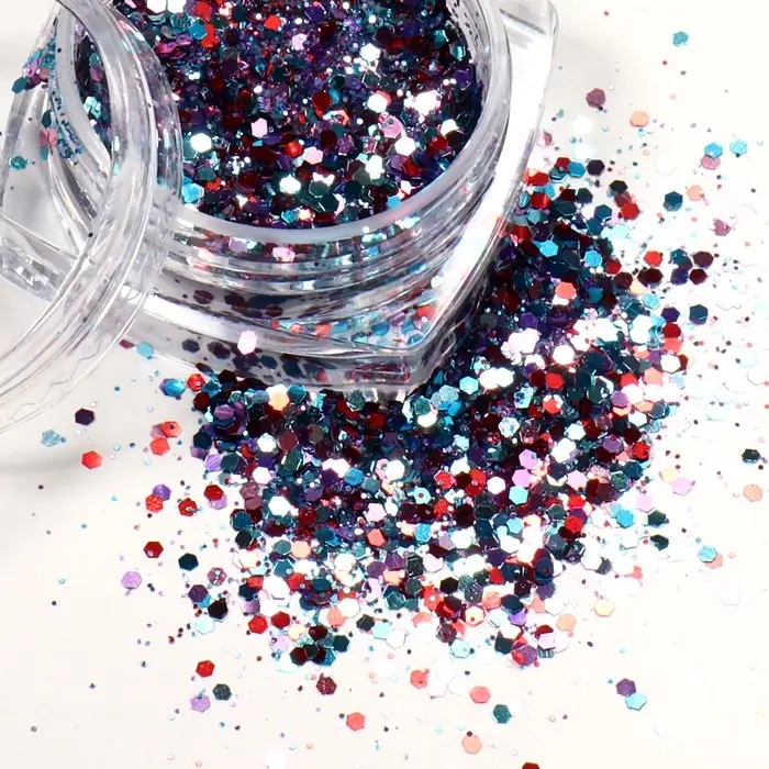 Блёстки для декора, средние/мелкие, голубые, красные