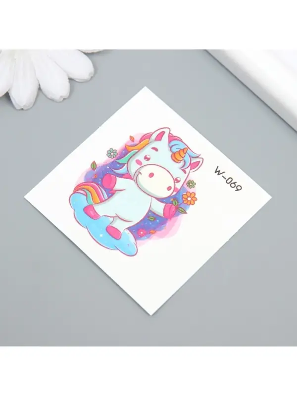 Переводная тату на тело цветная «Единорожек», 6×6 см, МИКС