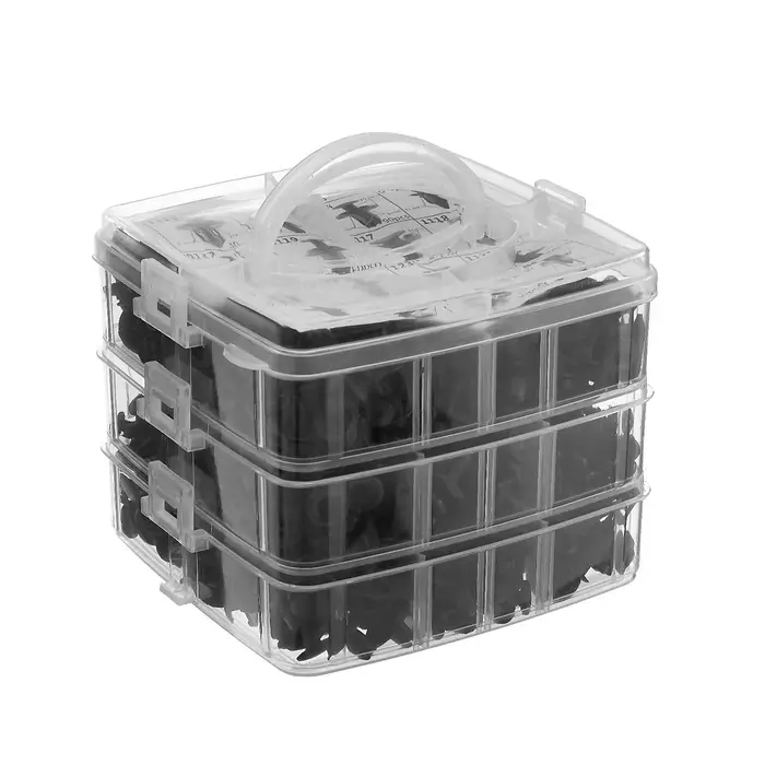 Клипсы и пистоны крепежные, 16 видов, набор 625 шт.