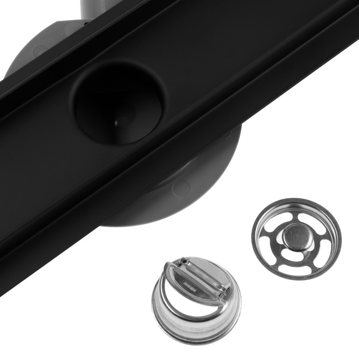 Трап ZEIN engr, c флaнцeм свободного вращ 360°, 7*40 см, d=40/50 мм, нерж сталь, черный