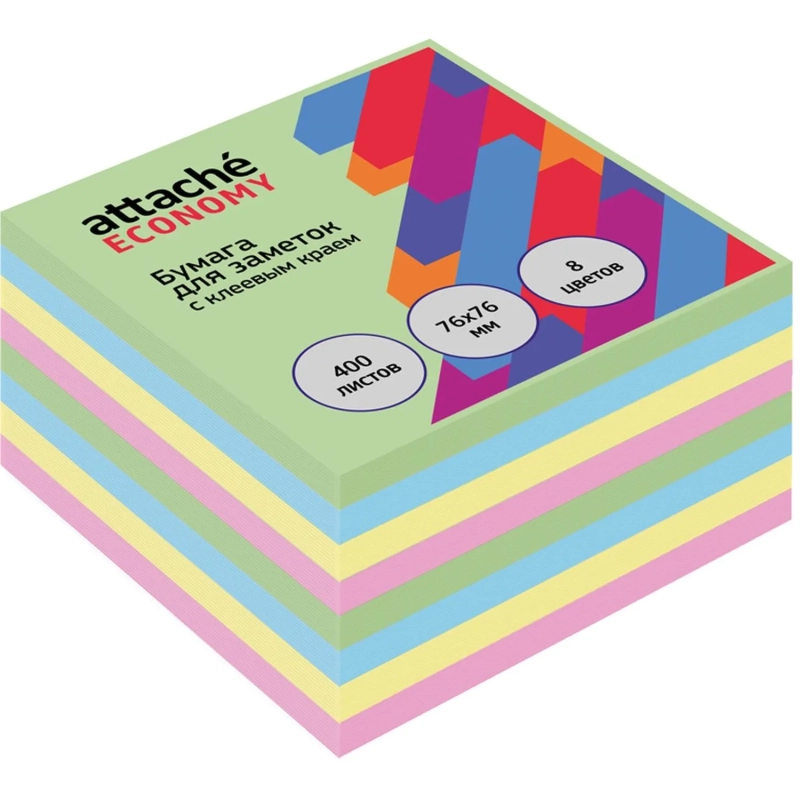 Бумага для заметок с клеевым краем 76х76 мм, 400 л, 8 цв в асс