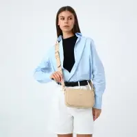 Сумка женская багет на молнии, 25&times;5&times;15 см, бежевая