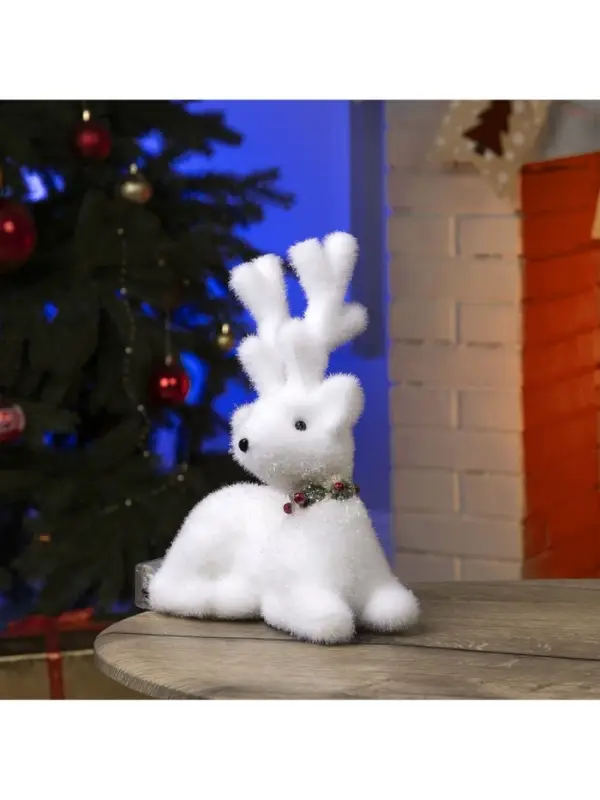 Светодиодная фигура &laquo;Олень&raquo; 20&times;25&times;12 см, флок, от батареек, свечение тёплое белое