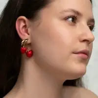 Серьги &laquo;Вишня&raquo;, красные в золоте