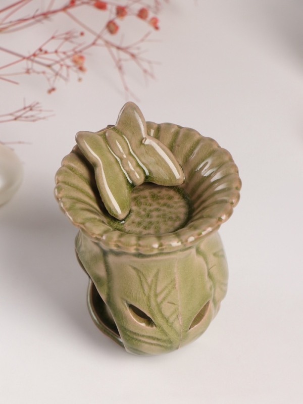 Аромалампа керамика Аромалампа керамика "Бабочка на цветке" тёмный беж 7,5х8,5х9,8 см