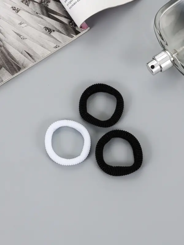 Резинки для волос QF &laquo;Секреты красоты&raquo;, набор 3 шт., 5.5 см, чёрные, белые