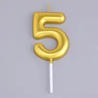 Свеча в торт «Европейская», цифра 5, 6 см, золото