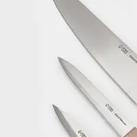 Набор кухонных ножей Доляна Wood, набор 3 шт., лезвие: 8 см, 12 см, 19.5 см, ручка деревянная