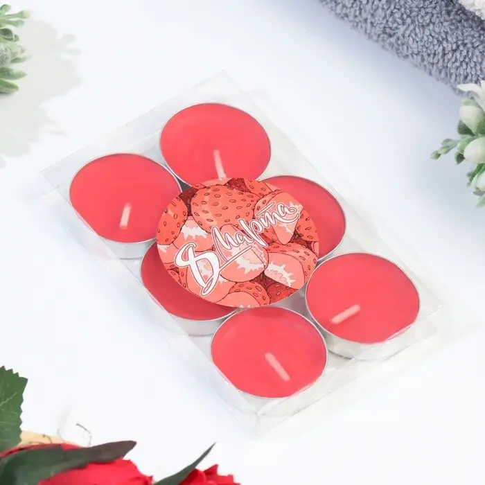 Набор свечей чайных ароматических, 6 шт, клубника, 8 марта Набор свечей чайных ароматических, 6 шт, клубника, 8 марта