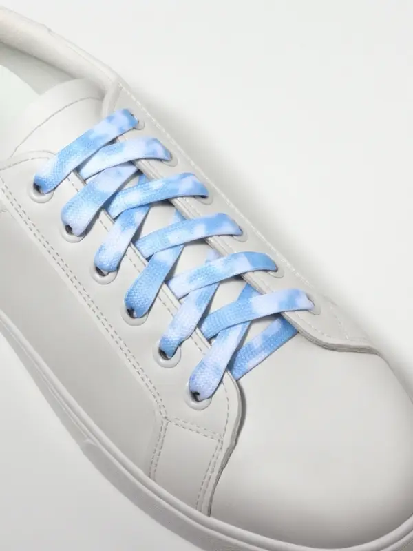 Шнурки для обуви, пара, плоские, 8 мм, 120 см, белые/голубые