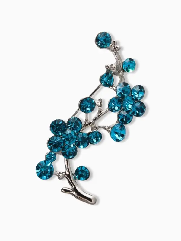 Брошь &laquo;Цветы. Ветвь яблони&raquo;, голубая в серебре