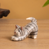 Сувенир «Потягивающийся Кот», 2.5×6×5 см, дерево, серый