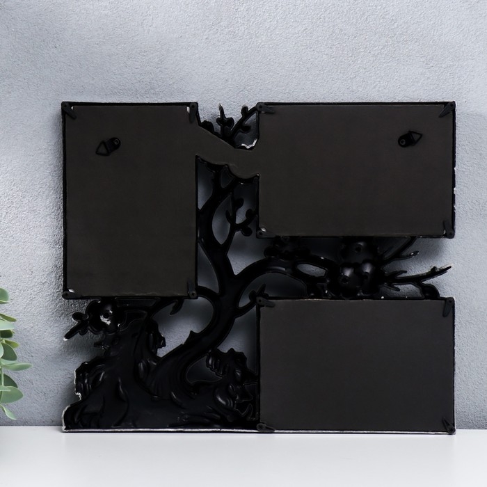 Фоторамка пластик на 3 фото 10х15 см "Вишнёвый сад" тёмное серебро 32х27 см