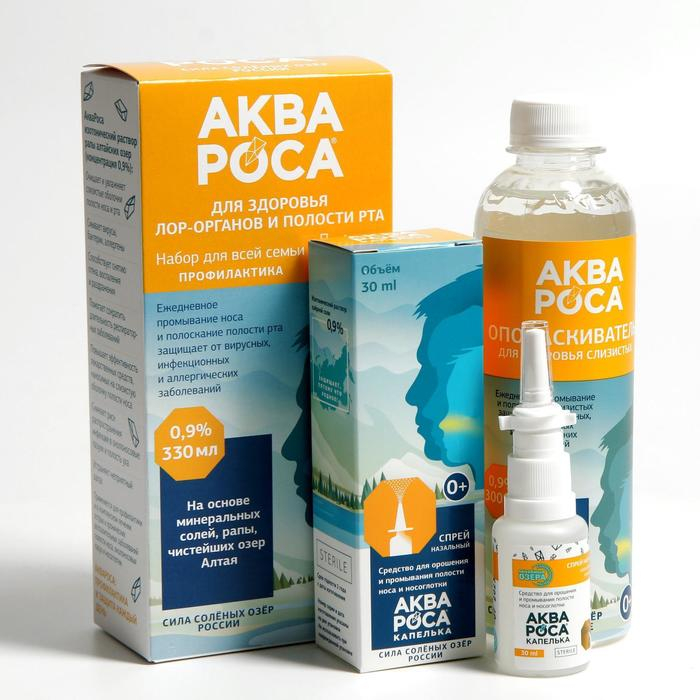 Набор Набор "АкваРоса+", спрей назальный 30 мл + ополаскиватель минеральный 300 мл, дополнительная насадка