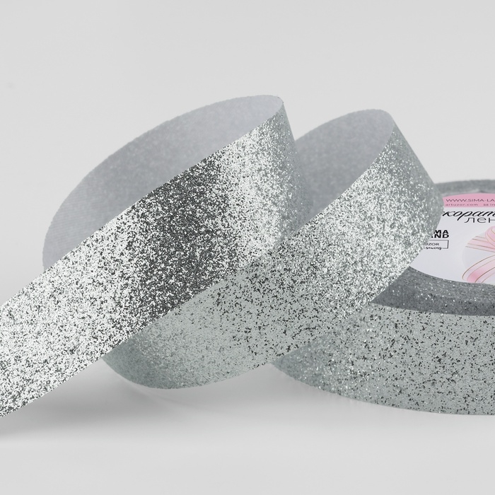 Лента декоративная «Блёстки», 25 мм × 9,1 ± 0,5 м, цвет серебряный Лента декоративная «Блёстки», 25 мм × 9,1 ± 0,5 м, цвет серебряный