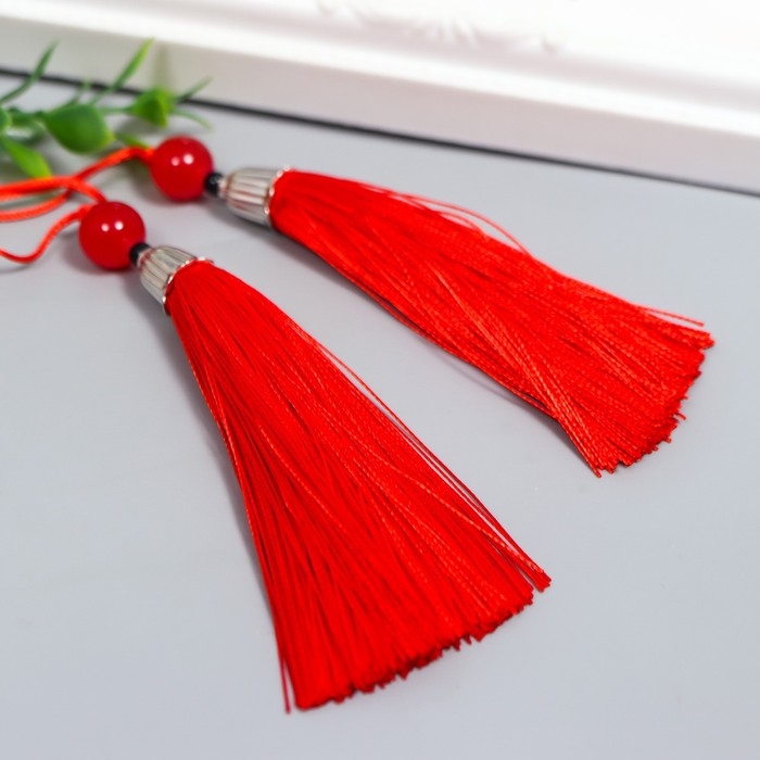 Декор для творчества текстиль Декор для творчества текстиль "Кисть с бусинкой" красный набор 2 шт 10х1 см