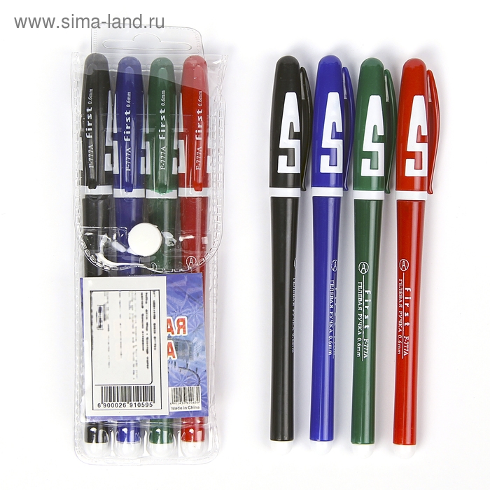 Набор гелевых ручек, 4 цвета, корпус цветной с белыми вставками, в блистере на кнопке