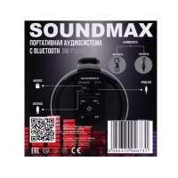 Портативная колонка Soundmax SM-PS5020B, 16Вт, 1500мАч, FM, BT, microSD, AUX, черная