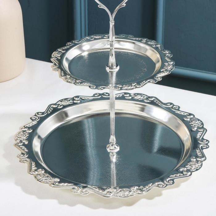 Подставка для десертов и фруктов 2-х ярусная «Изида», 25×25×26 см, цвет серебряный